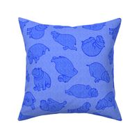 Scattered Hippo Outlines - blue - large