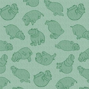 Scattered Hippo Outlines - green - medium