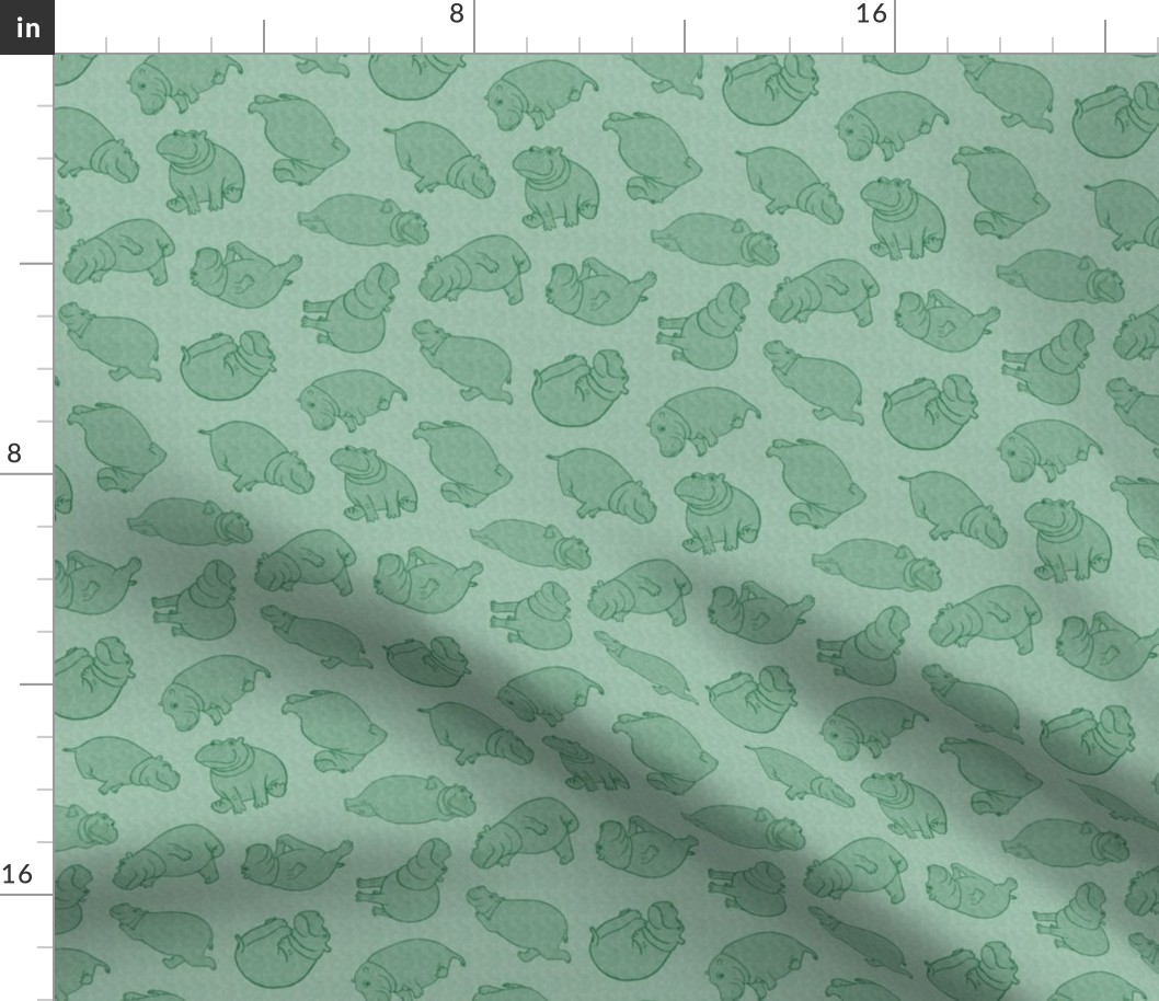 Scattered Hippo Outlines - green - medium