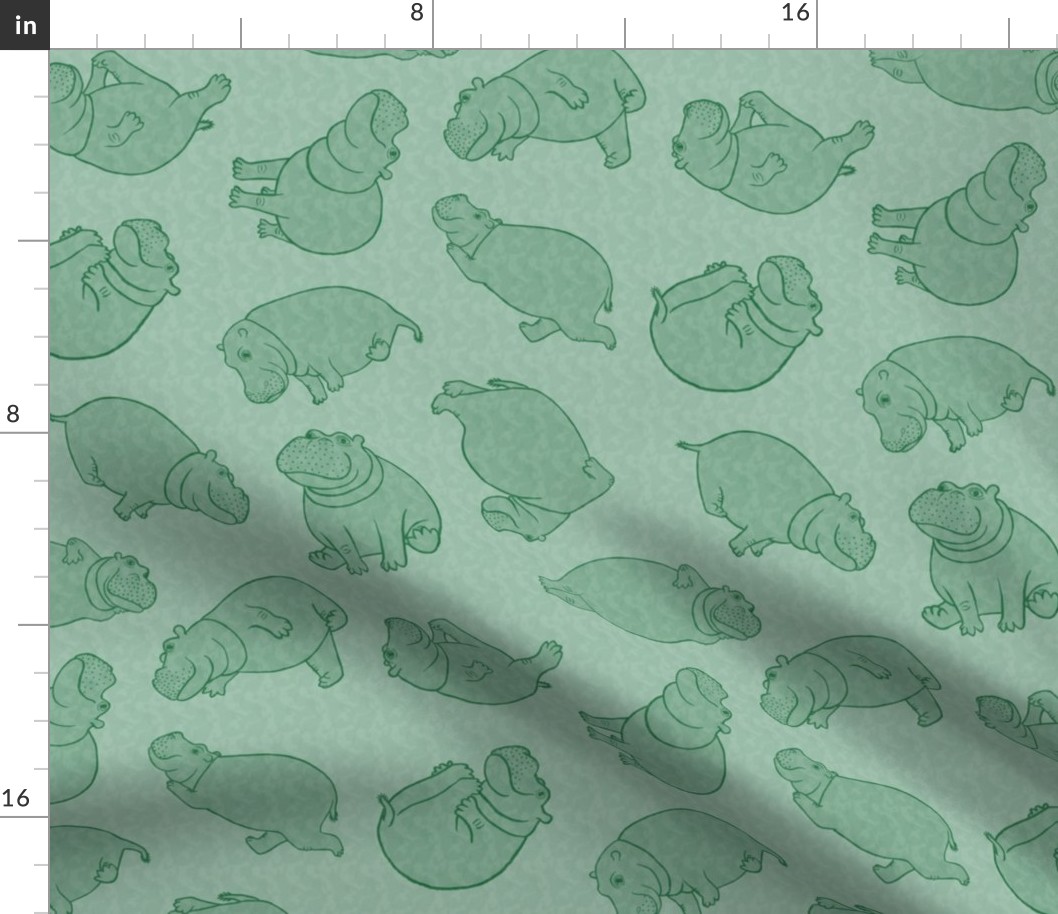 Scattered Hippo Outlines - green - large