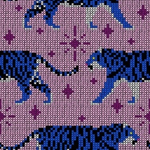 Cross-Stitched Tigers (Pink and Cobalt)