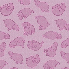 Scattered Hippo Outlines - pink - medium