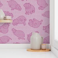 Scattered Hippo Outlines - pink - large