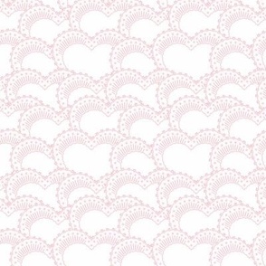 Love and Lace - Gathered Lace Hearts Pink on White