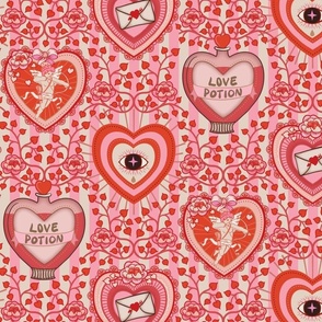 Lovecore - Kitsch Valentine's Hearts, Love Potion and Cupid, vintage stripes - red and pink- medium