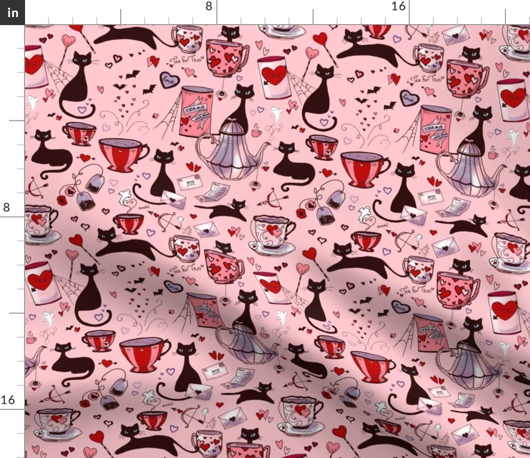 Black Cat Valentine Fabric | Spoonflower