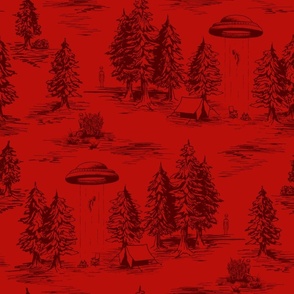 Large-Scale Red/Red Alien Abduction Toile de Jouy