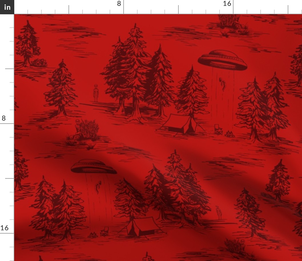 Large-Scale Red/Red Alien Abduction Toile de Jouy