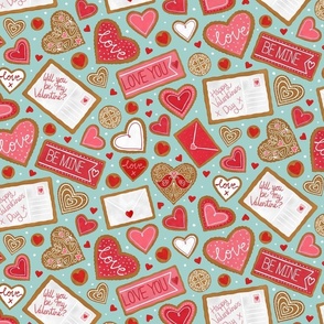 Love Core Kitsch valentines Cookies (mint, blue 12x12 scale) 