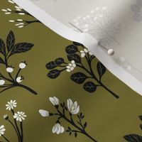 Modern Floral in Olive Green, Black & White