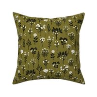 Modern Floral in Olive Green, Black & White