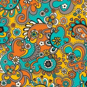 Camden Psychedelic Paisley (Orange Yellow Turquoise Grey) - Small