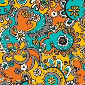 Camden Psychedelic Paisley (Orange Yellow Turquoise Grey) - Large