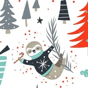 Slothy Holidays - Christmas White Coal Aqua Large Scale