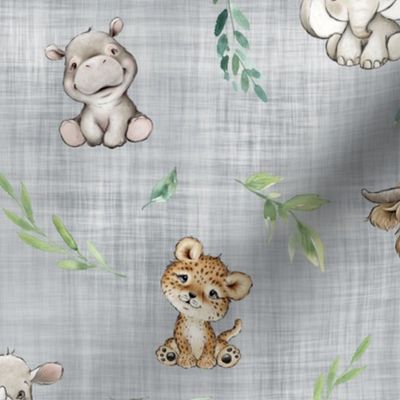 safari new with new animals grey linen