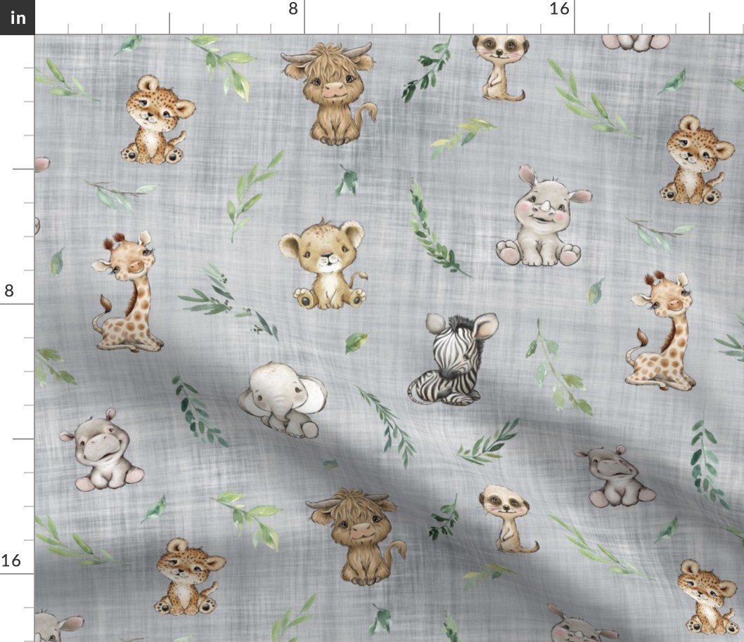 safari new with new animals grey linen