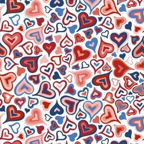 Hearts tossed, crazy love, lovecore, Pink, red, blue, medium  scale