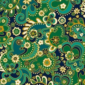 Camden Psychedelic Paisley (Navy Green Turquoise Blue) - Small