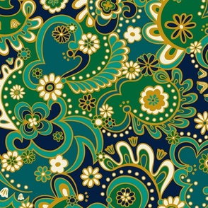 Camden Psychedelic Paisley (Navy Green Turquoise Blue) - Large