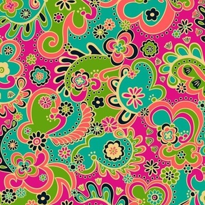 Camden Psychedelic Paisley (Turquoise Pink Green Coral) - Small