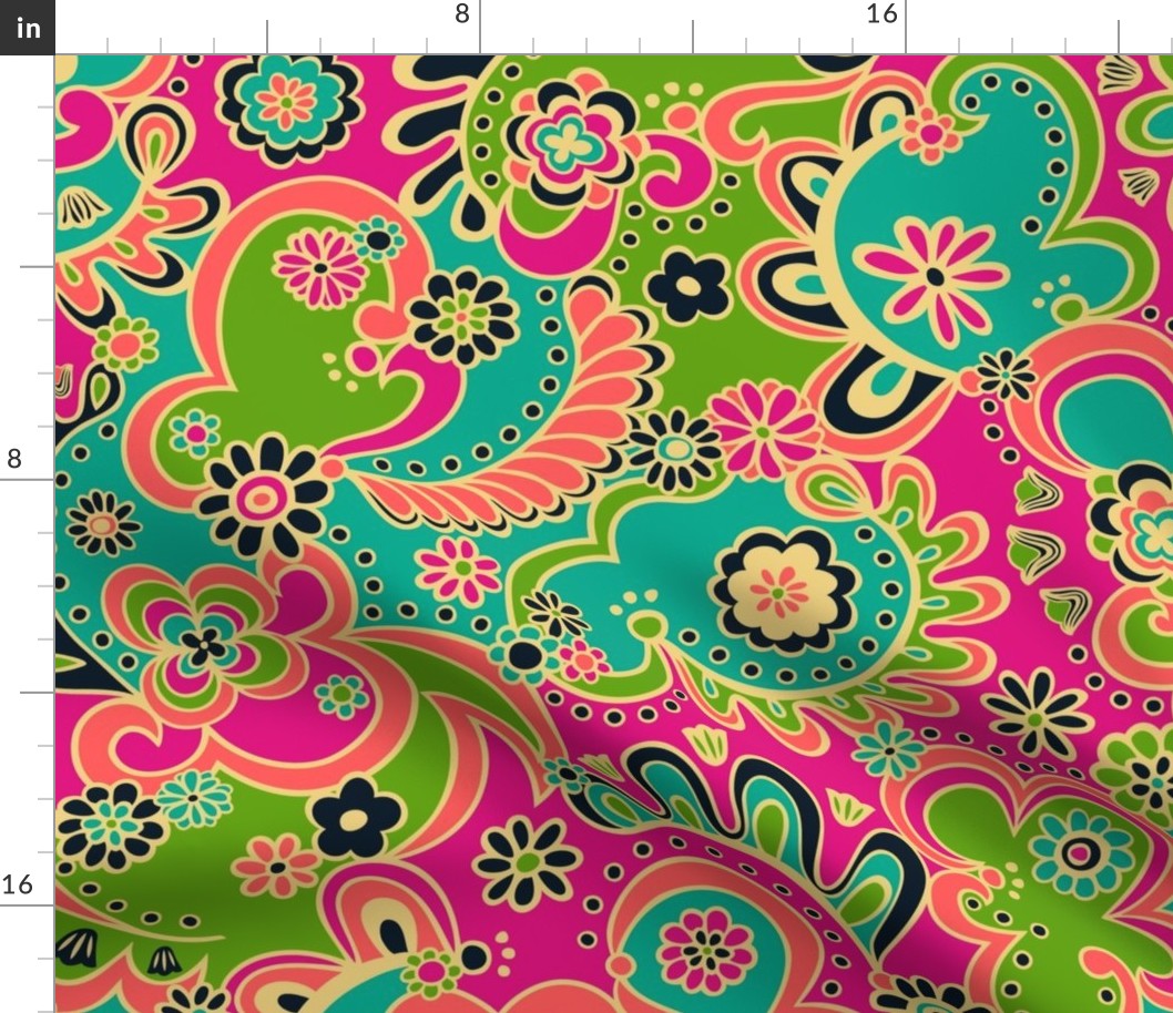 Camden Psychedelic Paisley (Turquoise Pink Green Coral) - Large
