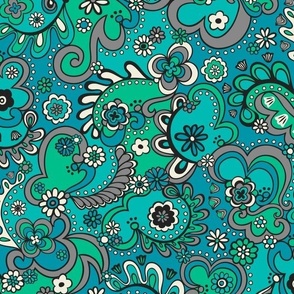 Camden Psychedelic Paisley (Aqua Mint Grey Blue) - Small