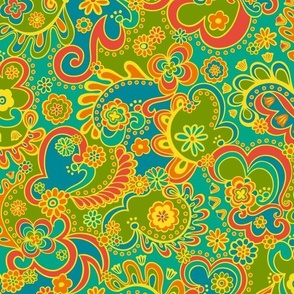 Camden Psychedelic Paisley (Blue Green Orange Yellow) - Small