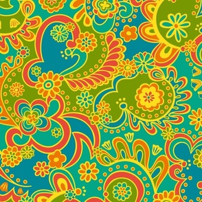 Camden Psychedelic Paisley (Blue Green Orange Yellow) - Large