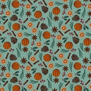 SMALL christmas orange fabric - holiday food fabric 