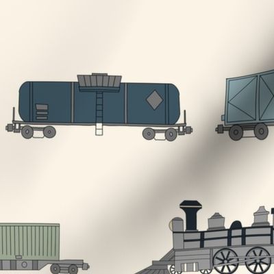 XLARGE train fabric - trains, box cars, boys fabric, caboose, steam trains