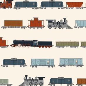 XLARGE train fabric - trains, box cars, boys fabric, caboose, steam trains