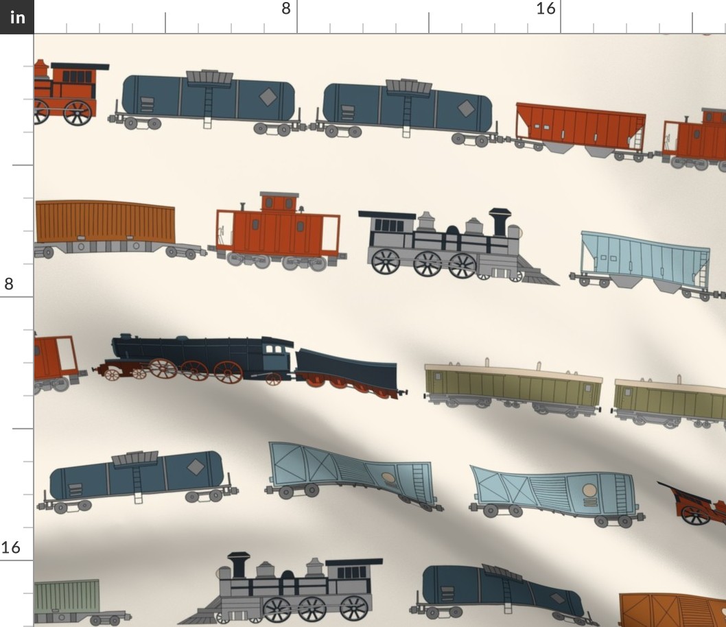 XLARGE train fabric - trains, box cars, boys fabric, caboose, steam trains