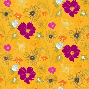 Retro Floral - Yellow Orange