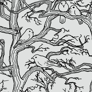 Birds in Trees (outlines on light grey)
