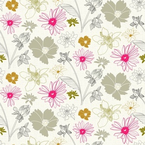 Retro Floral - White and Pink