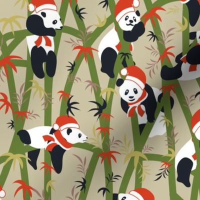 Panda Holidays- Olive Green on Rich Eggshell- Regular Scale