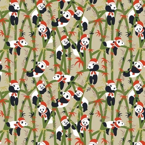 Panda Holidays- Olive Green on Rich Eggshell- Regular Scale