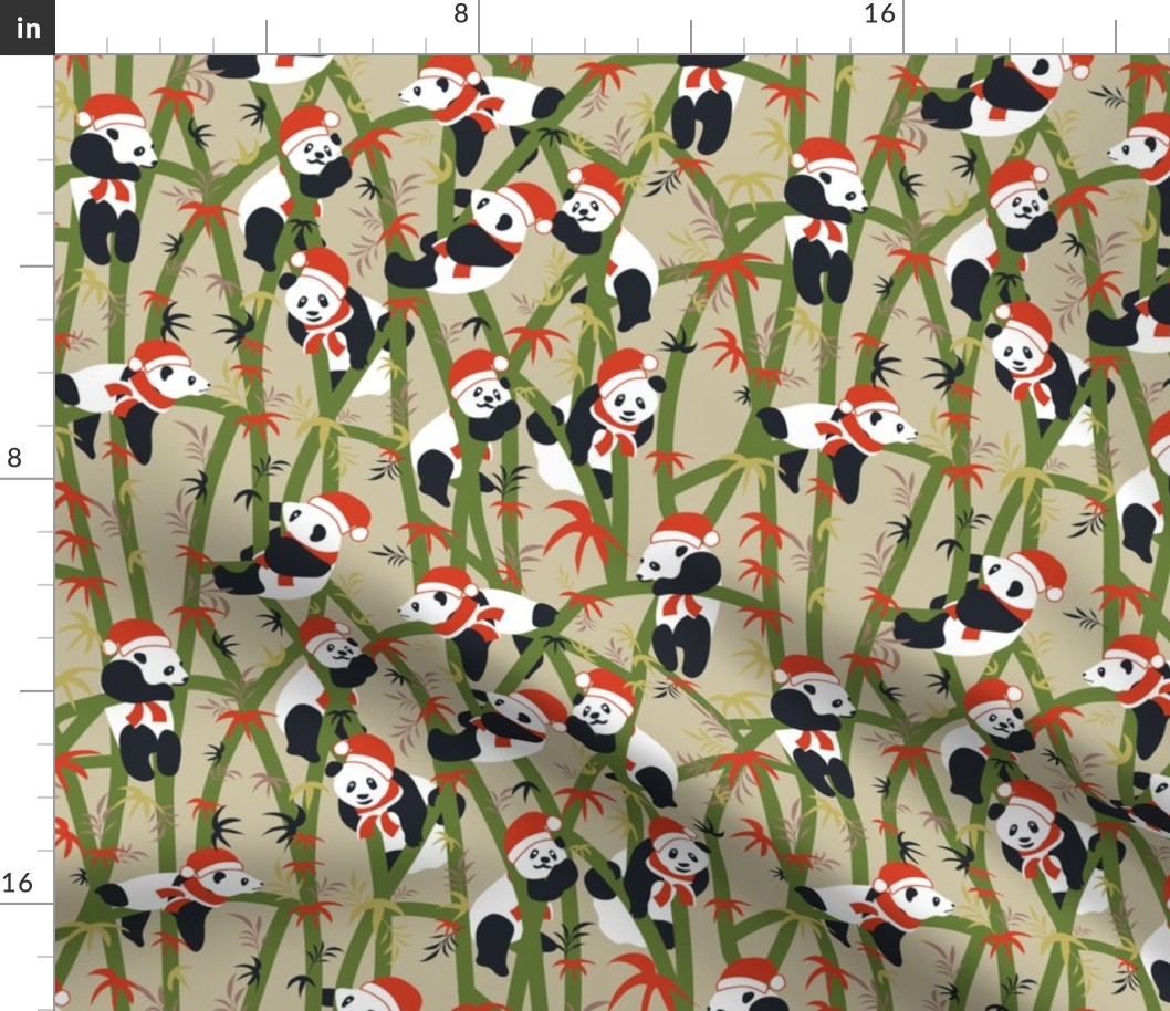 Panda Holidays- Olive Green on Rich Eggshell- Regular Scale