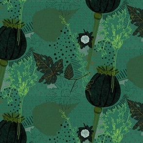 Fall Flowers and Leaves - Jade Green