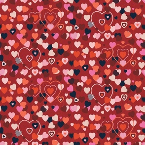 Heart confetti - pink on red