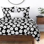 Vintage Plumeria Blossoms-white on black