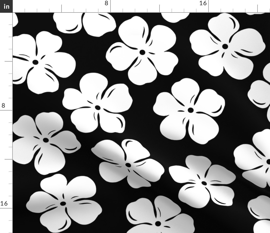 Vintage Plumeria Blossoms-white on black