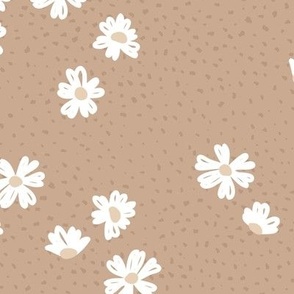 Boho buttercup retro flower garden and spots minimal daisy flowers scandinavian trend style nursery design beige sand latte brown