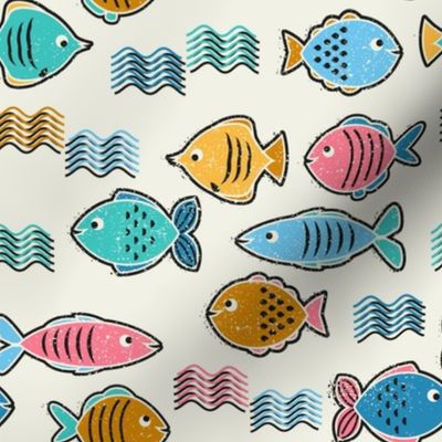 Normal scale • School of fish block prints