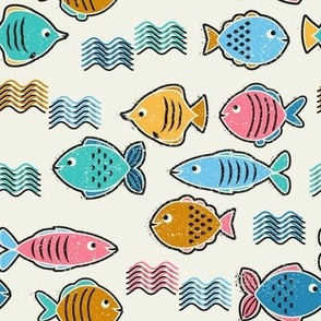 Normal scale • School of fish block prints