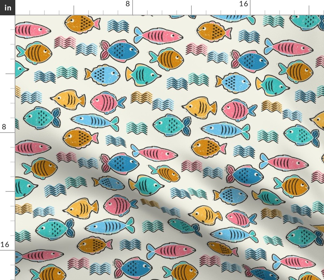 Normal scale • School of fish block prints