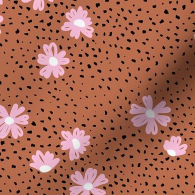 Boho buttercup retro flower garden and spots minimal daisy flowers scandinavian trend style nursery design pink rust burnt orange