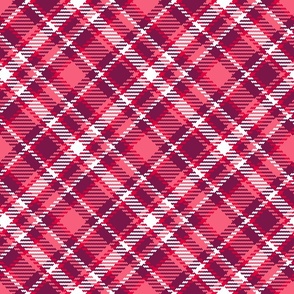 Valentine Tartan diagonal pink burgundy coral