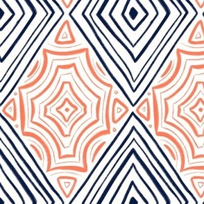 Bohemian hand drawn tiled geometric pattern blue corral 