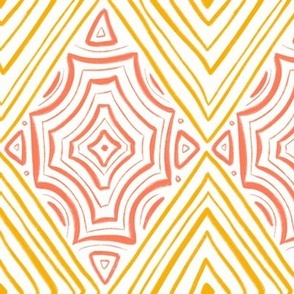 Bohemian hand drawn tiled geometric pattern orange coral 